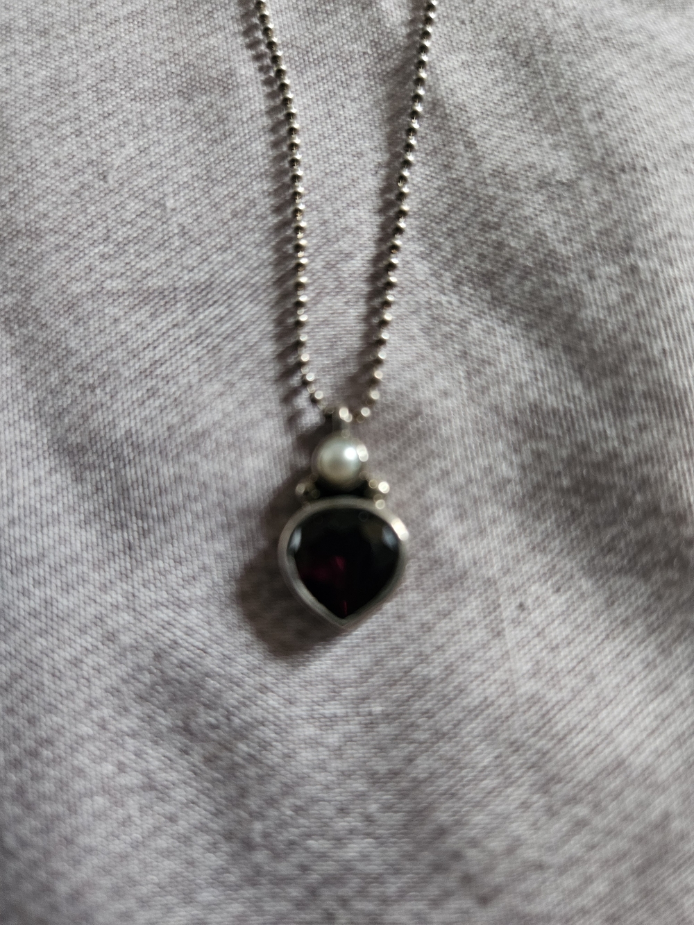 Sterling Silver Ruby Necklace with A Pearl